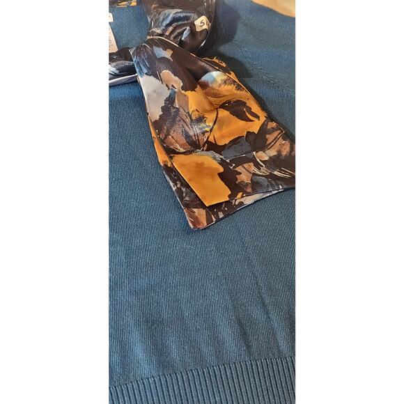 Jaclyn Smith Fall Essential Womens Sweater Size Small with Silk scarf Teal - Picture 4 of 6